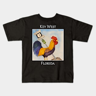 Rooster and Mile marker 0 famous in Key West, Florida Kids T-Shirt